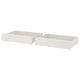 Pair of white bed storage boxes with casters.