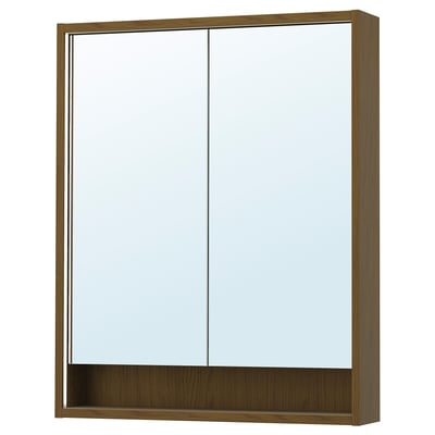 FAXÄLVEN Mirror cabinet w built-in lighting, brown oak effect, 30x6x37 "