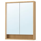 FAXÄLVEN Mirror cabinet w built-in lighting, oak effect, 30x6x37 "