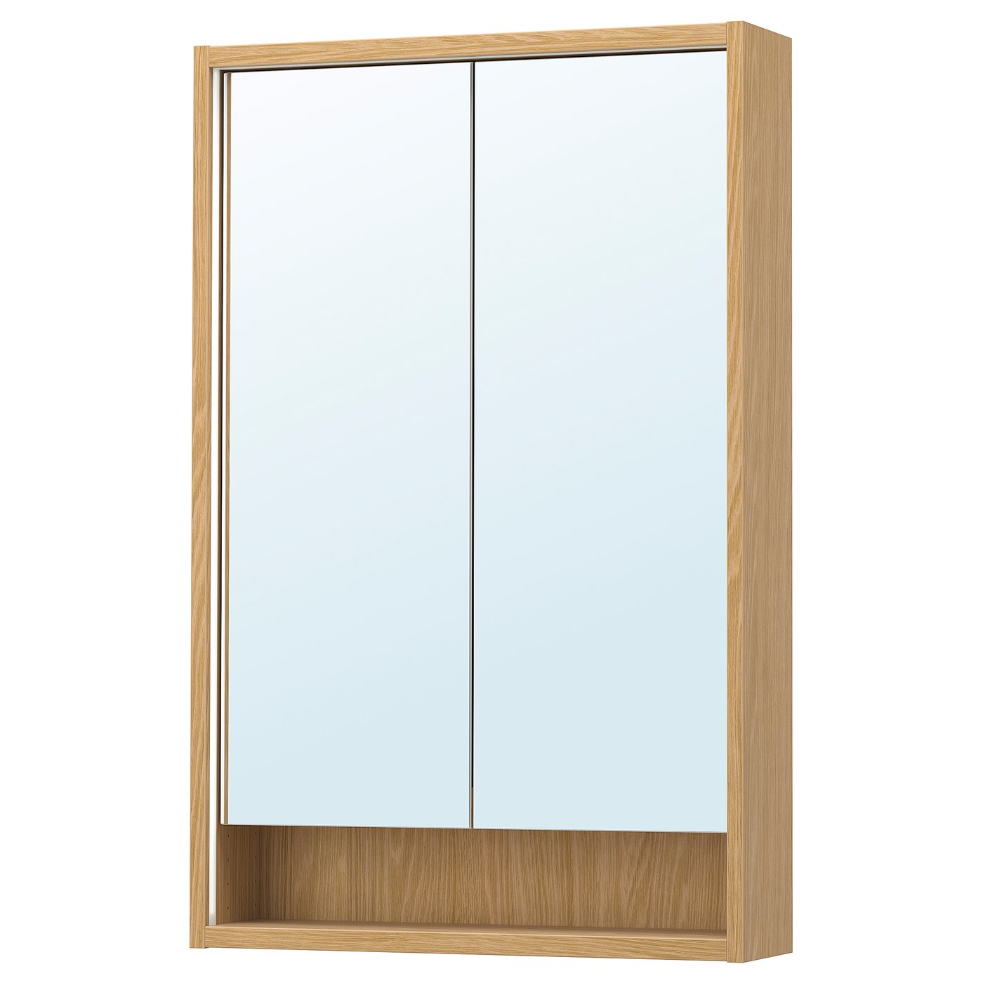 FAXÄLVEN mirror cabinet w built-in lighting, oak effect, 60.9x15
