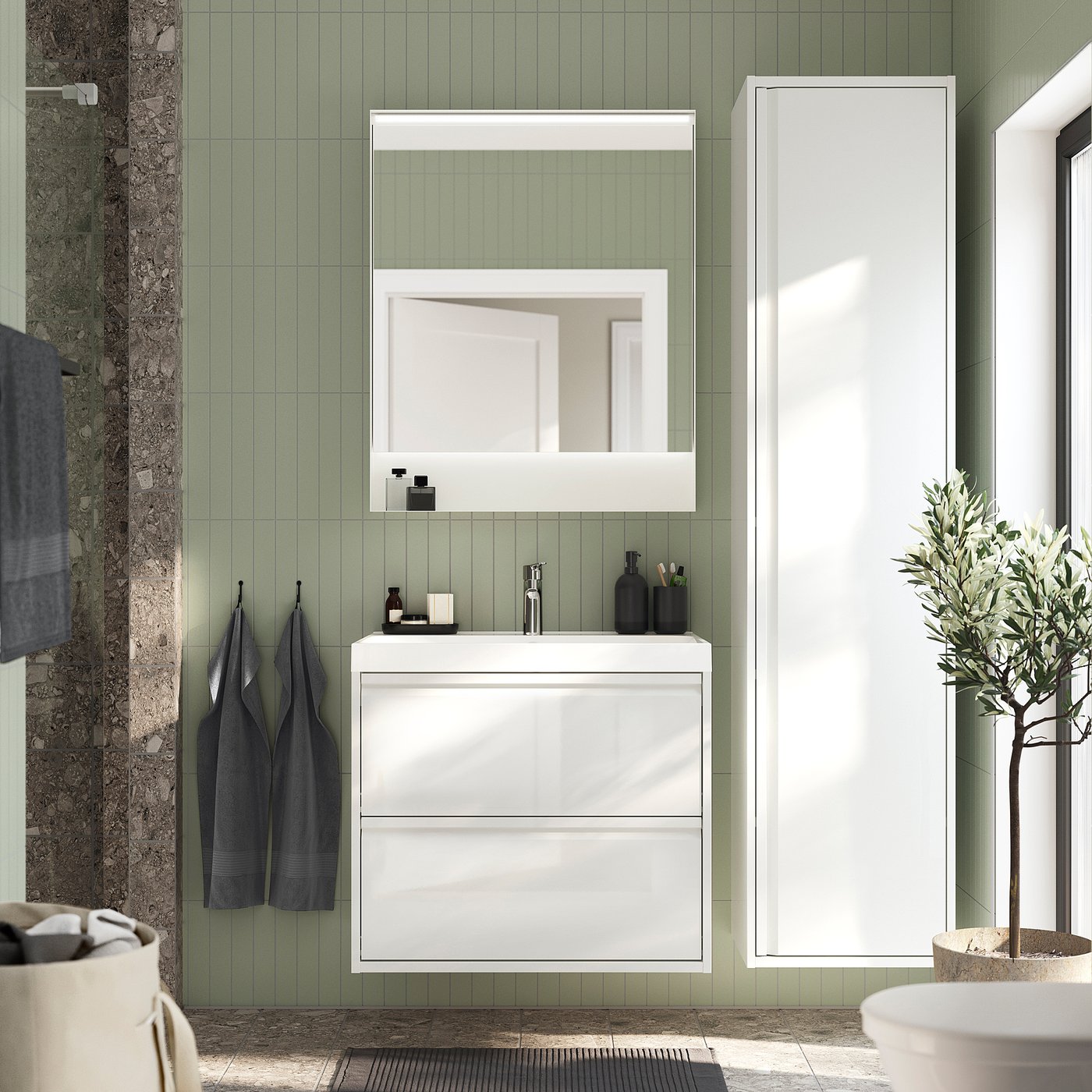 FAXÄLVEN mirror with built-in lighting, 76.2x94 cm (30x37
