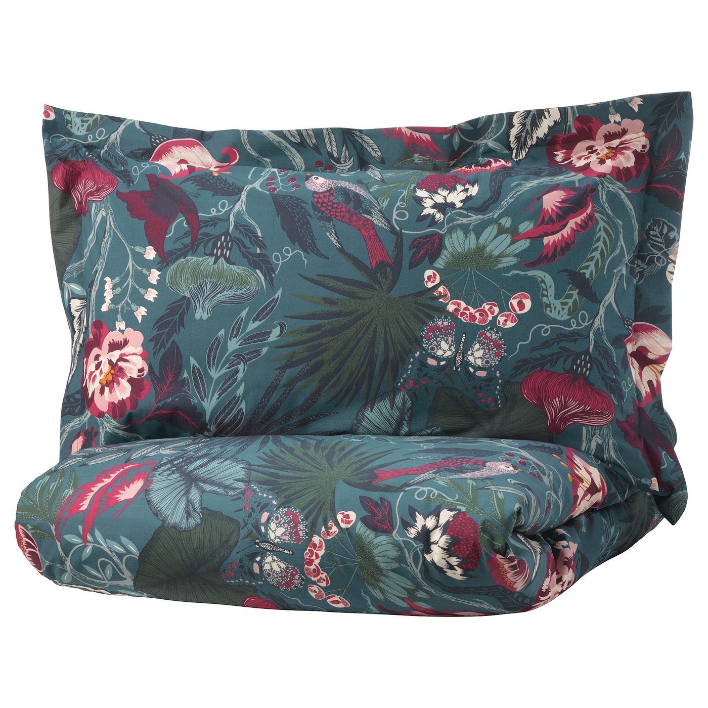 Filodendron Duvet Cover And Pillowcase S Dark Blue Floral
