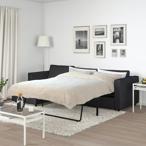 FINNALA 3-seat sofa-bed with chaise lounge, Tallmyra black/gray