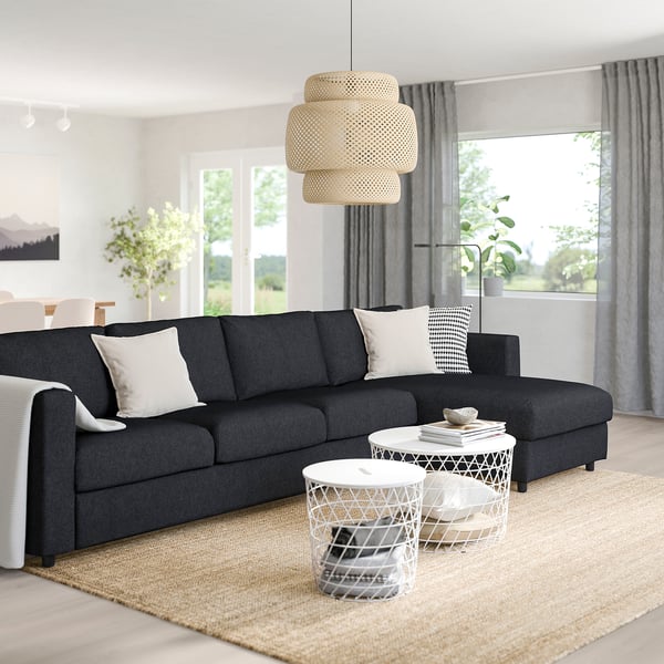 FINNALA Sofa with chaise lounge, Tallmyra black/gray