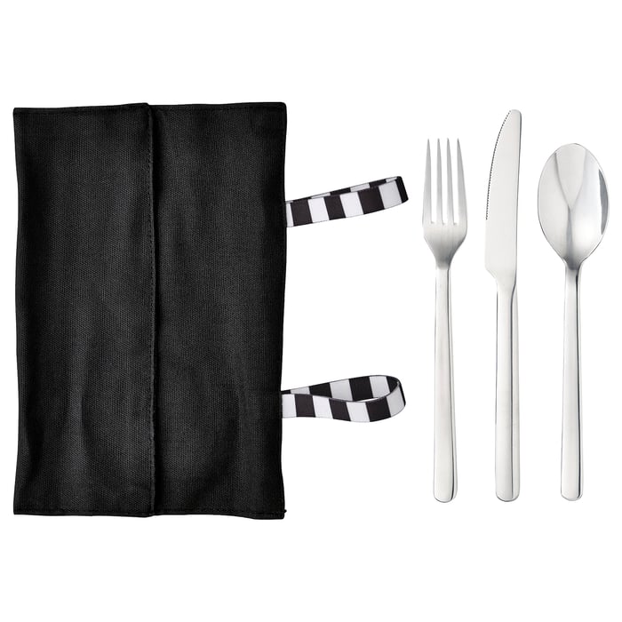 FINSKUREN travel cutlery with case, stainless steel/black IKEA CA