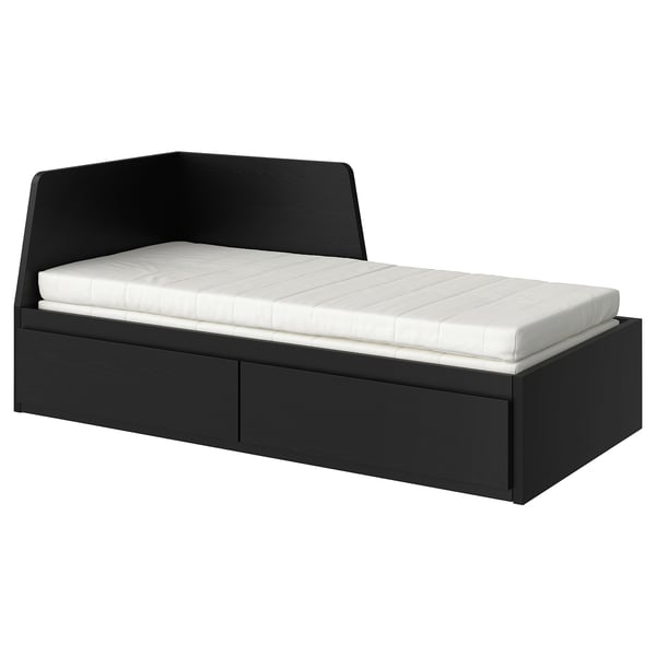 FLEKKE Daybed with 2 drawers/2 mattresses, blackbrown/Minnesund firm