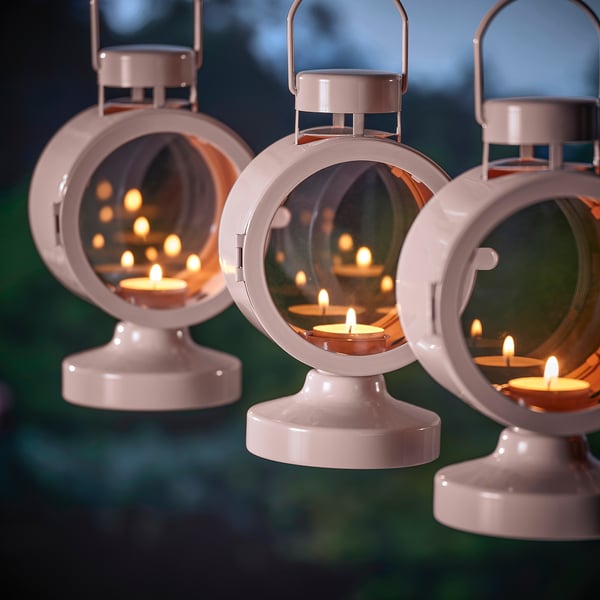 FLODSVALA Lantern f/tealight, indoor/outdoor, pale pink, 8 ¼ "