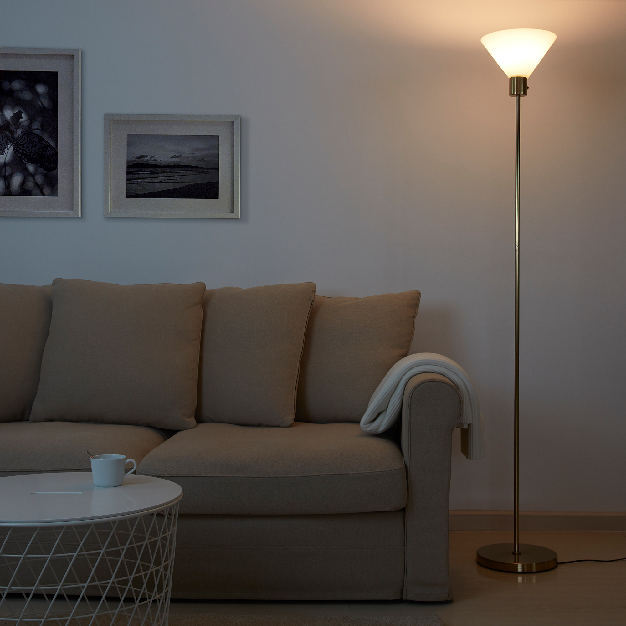 FLUGBO Floor uplight - brass color, glass - IKEA