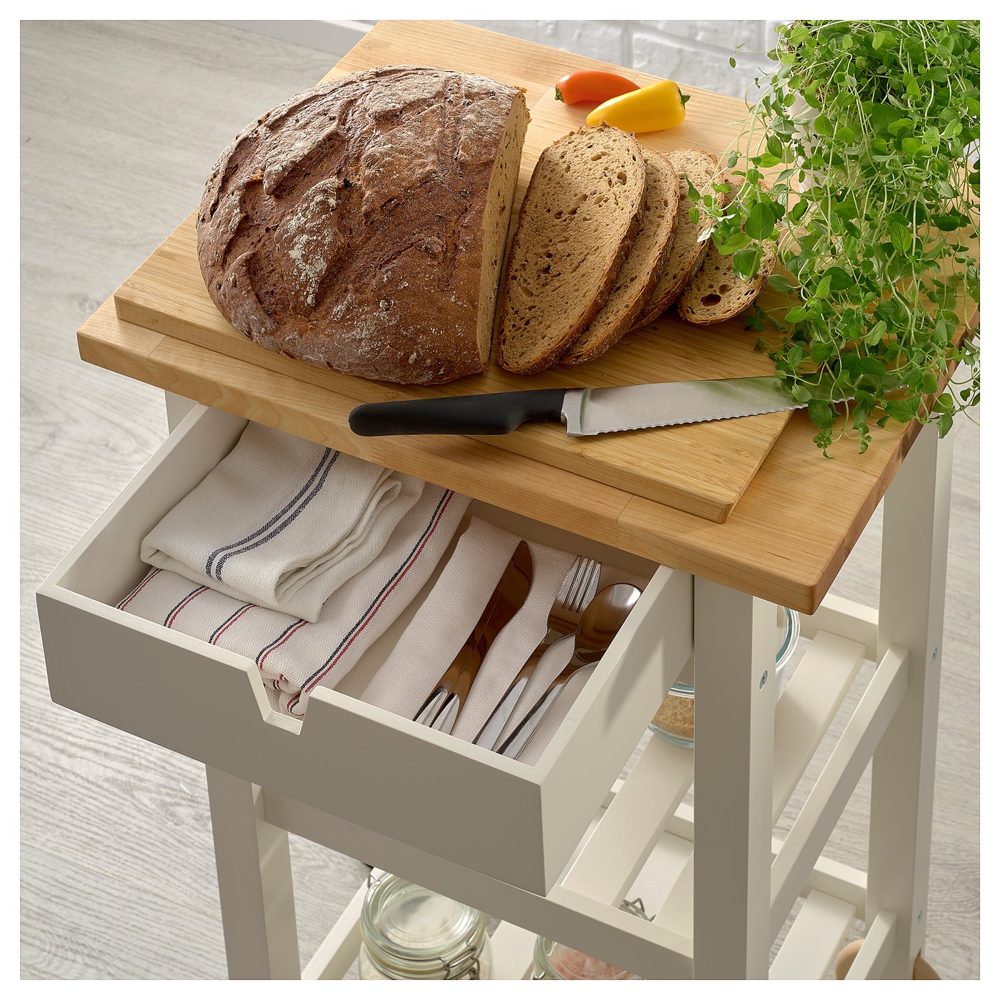 FÖRHÖJA kitchen cart, birch/white, 53x43 cm (207/8x167/8