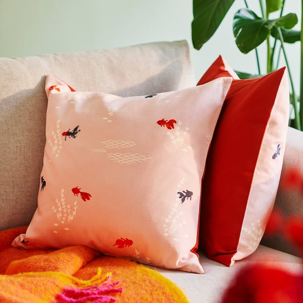 FÖSSTA Cushion cover, goldfish/pink, 20x20 "
