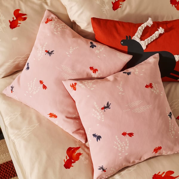 FÖSSTA Cushion cover, goldfish/pink, 20x20 "