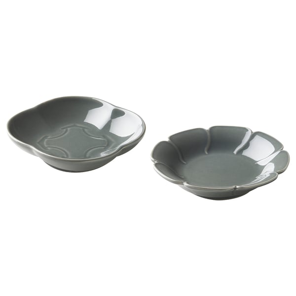 FÖSSTA Sauce dish, set of 2, gray/green/petals
