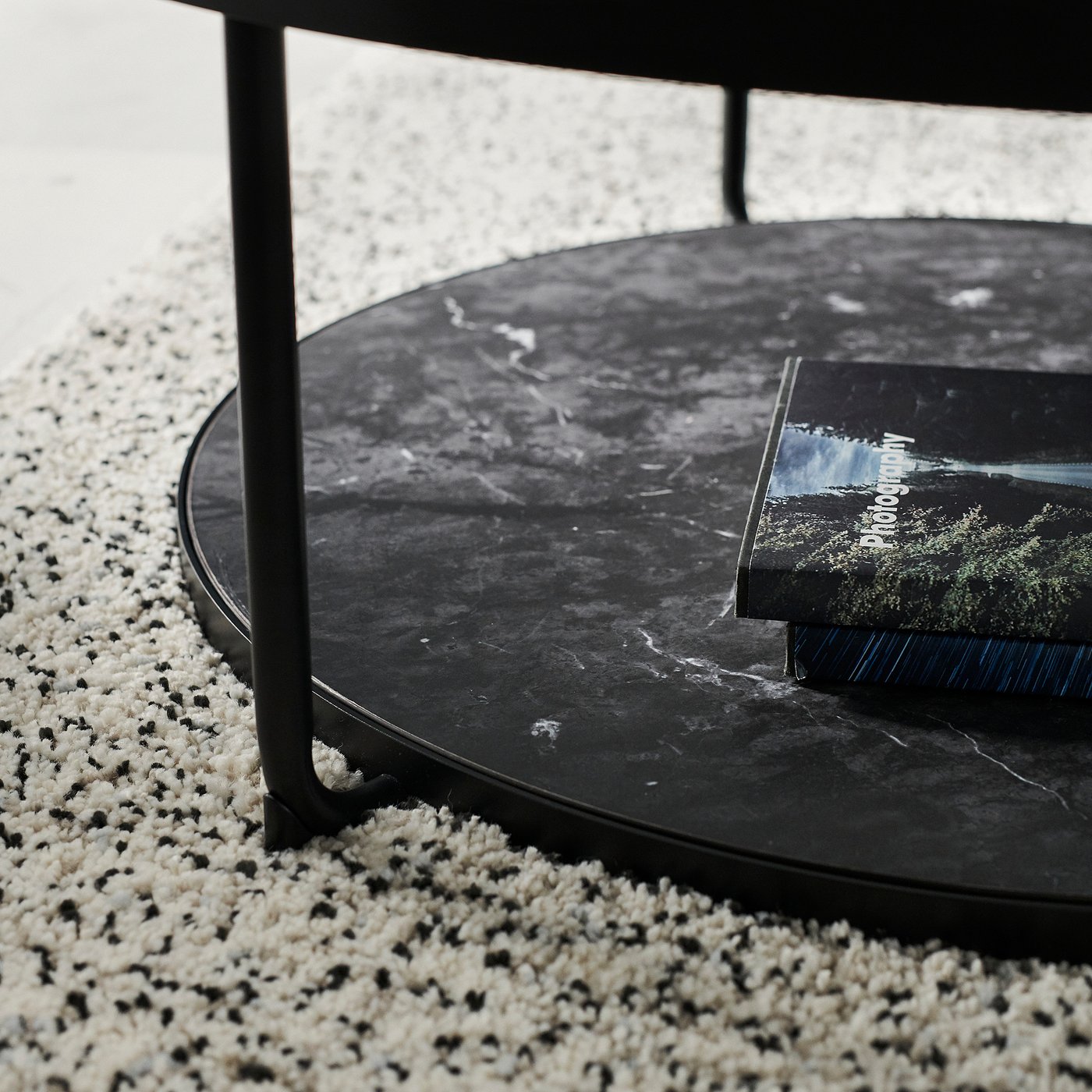FRÖTORP coffee table, anthracite marble effect/black glass