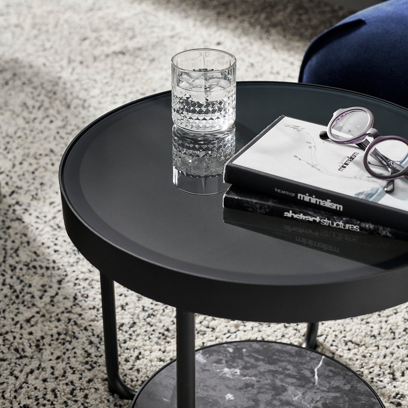 FRÖTORP side table, anthracite marble effect/black glass, 48