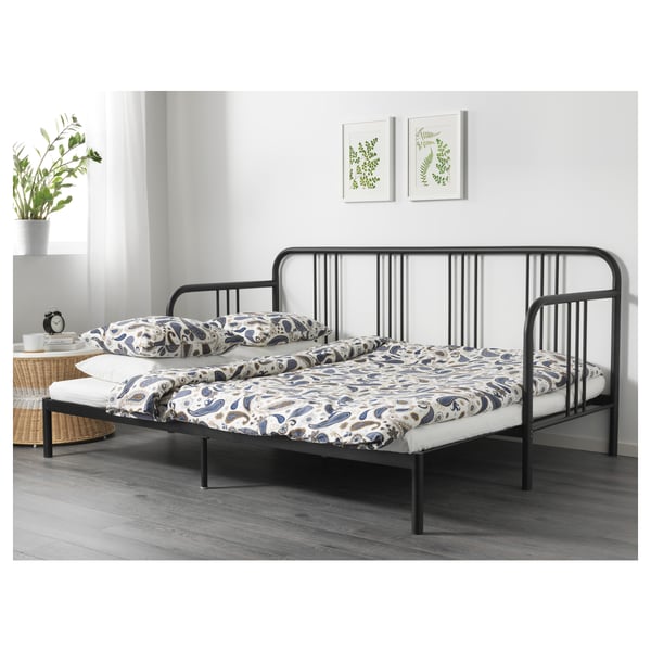 FYRESDAL Daybed with 2 mattresses black, Husvika firm IKEA