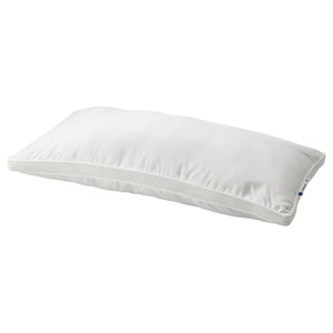 White GAFFELKLOCKA pillow, soft, low-profile, recycled, mesh sides.
