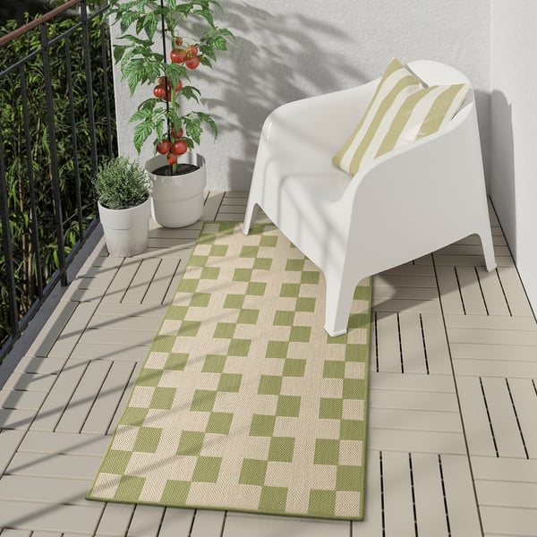 GÅNGSTIG Kitchen mat, flatwoven green/off-white, 2 ' 4 "x5 ' 3 "