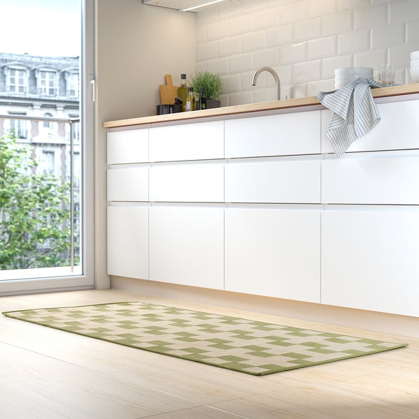 GÅNGSTIG Kitchen mat, flatwoven green/off-white, 2 ' 4 "x5 ' 3 "