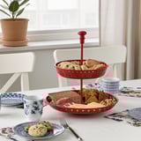 GARNERA Serving stand, two tiers, red