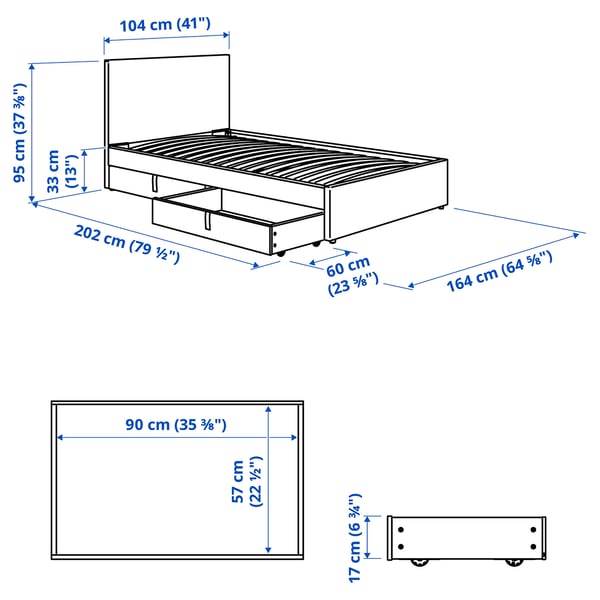 GLADSTAD Upholstered bed, 2 storage boxes, Kabusa light gray, Twin