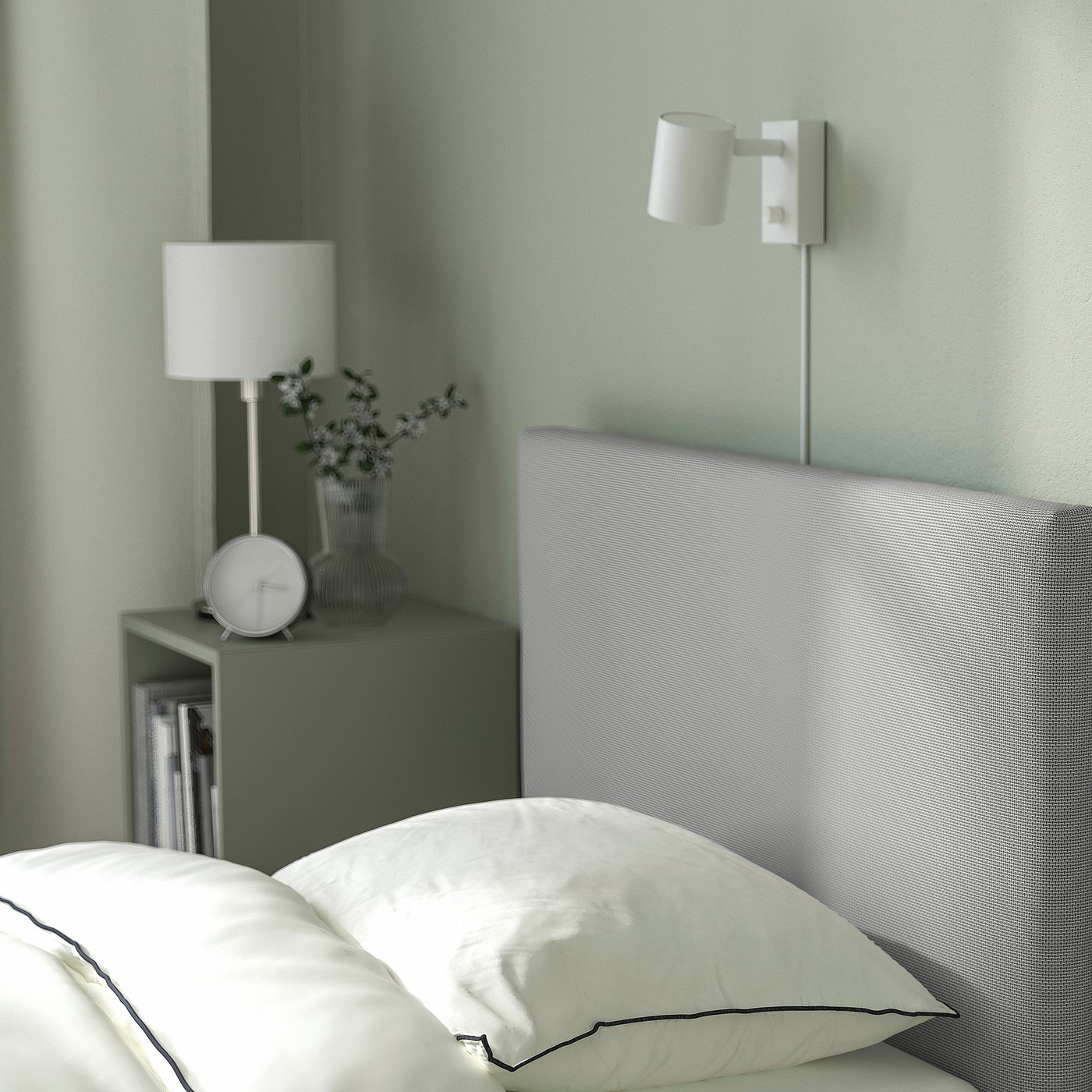 GLADSTAD upholstered bed, 2 storage boxes, Kabusa light gray, Twin