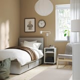 GLADSTAD Upholstered bed, 2 storage boxes, Kabusa light gray, Twin