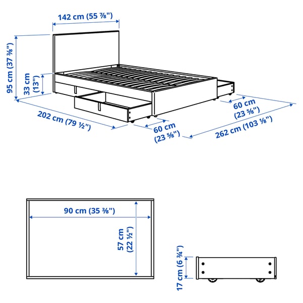 GLADSTAD Upholstered bed, 4 storage boxes, Kabusa light gray, Full/Double