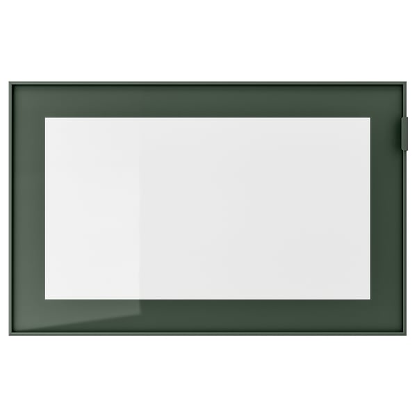 GLASSVIK Glass door, dark olive-green/clear glass, 23 1/2x15 "