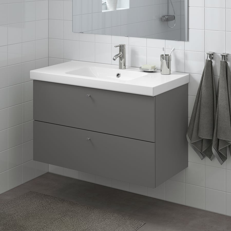GODMORGON / ODENSVIK Bathroom vanity, Gillburen dark gray/Dalskär ...