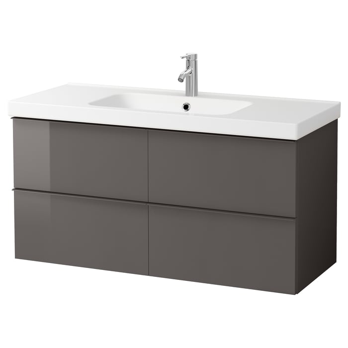High Gloss Gray Bathroom Vanity 123x49x64 cm IKEA CA