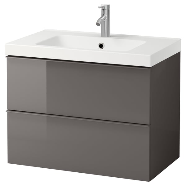 Godmorgon Odensvik Bathroom Vanity High Gloss Gray Dalskar Faucet Ikea