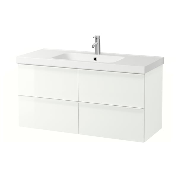 Godmorgon Odensvik Bathroom Vanity High Gloss White Dalskar Faucet 123x49x64 Cm Ca Ikea