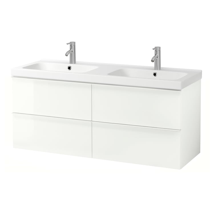 / ODENSVIK Bathroom vanity, high gloss white/Dalskär faucet