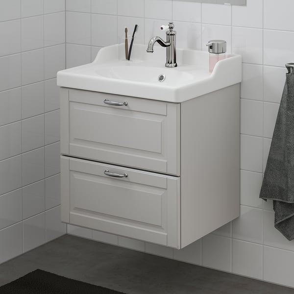 Godmorgon Rattviken Bathroom Vanity Kasjon Light Gray Hamnskar Faucet Ikea