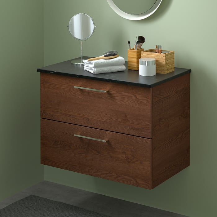 / TOLKEN Bathroom vanity, brown stained ash effect/black