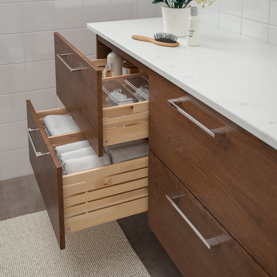 / TOLKEN Bathroom vanity, brown stained ash effect/marble