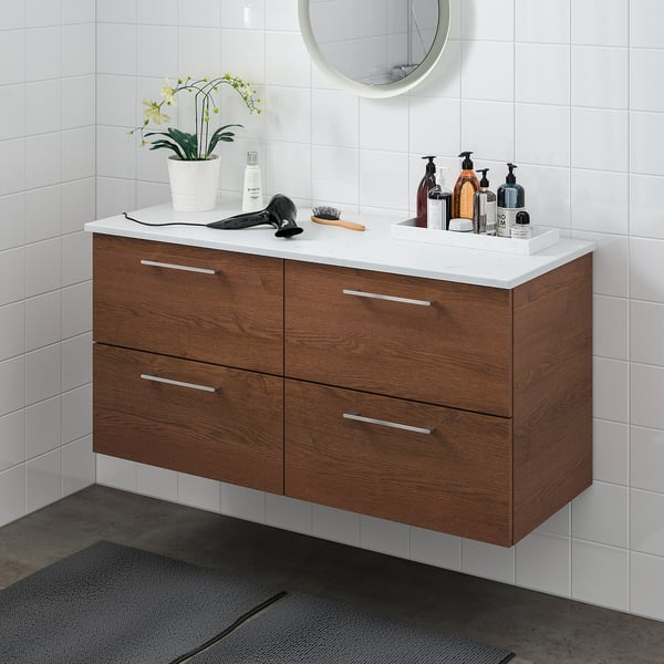 / TOLKEN Bathroom vanity, brown stained ash effect/marble