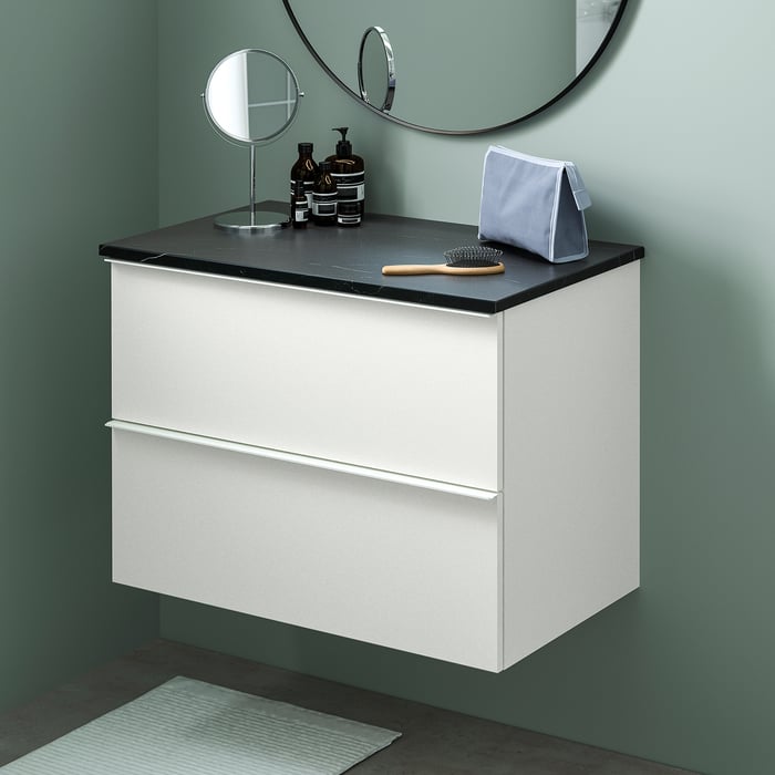 / TOLKEN bathroom vanity, high gloss white/black marble