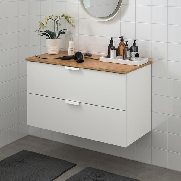 / TOLKEN Bathroom vanity, white/bamboo, 102x49x60 cm (401