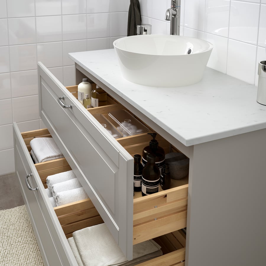 / KATTEVIK Bathroom vanity, Kasjön light gray/marble