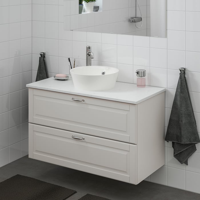 / KATTEVIK Bathroom vanity, Kasjön light gray/marble