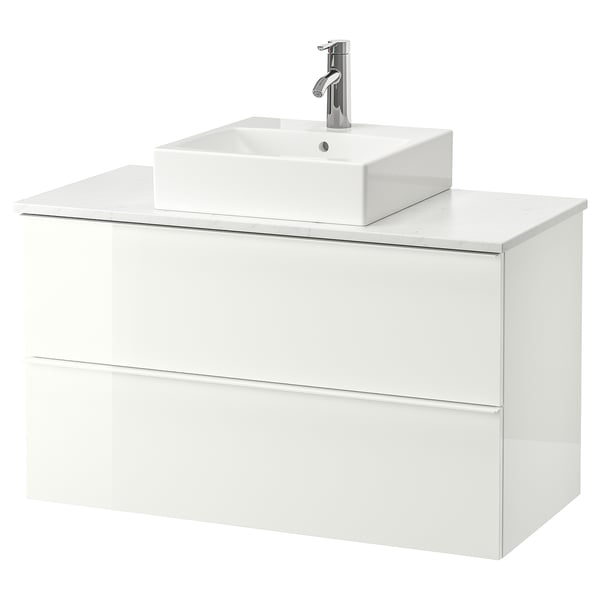 Godmorgon Tolken Tornviken Bathroom Vanity High Gloss White Marble Effect Dalskar Faucet Ikea