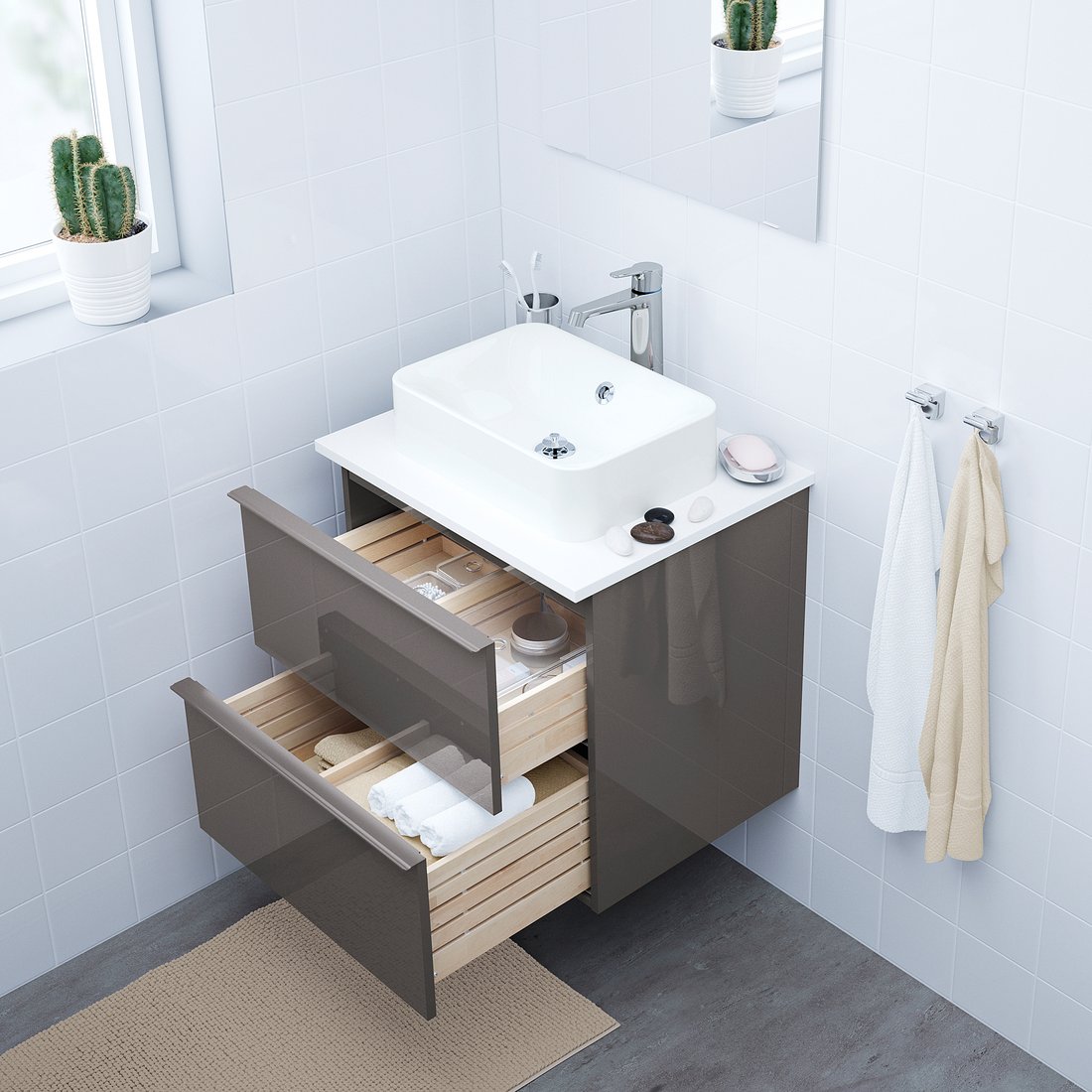 Bathroom vanity high gloss gray. (CA) IKEA