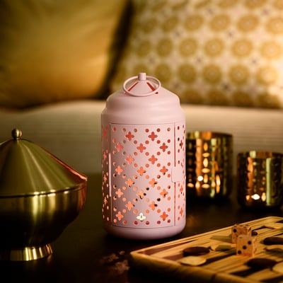 GOKVÄLLÅ Lantern f/tealight, indoor/outdoor, pink, 8 ¼ "