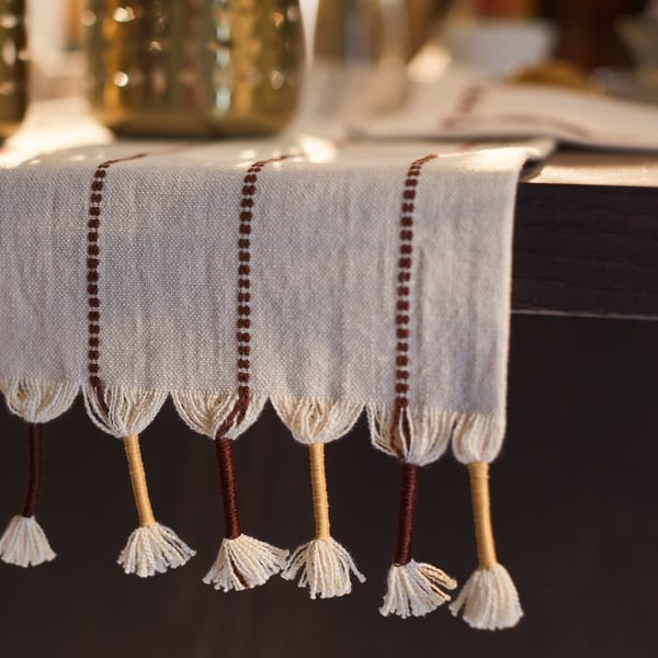 GOKVÄLLÅ Table runner, beige/brown, 14x51 "