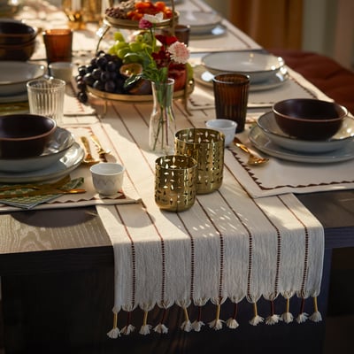 GOKVÄLLÅ Table runner, beige/brown, 14x51 "