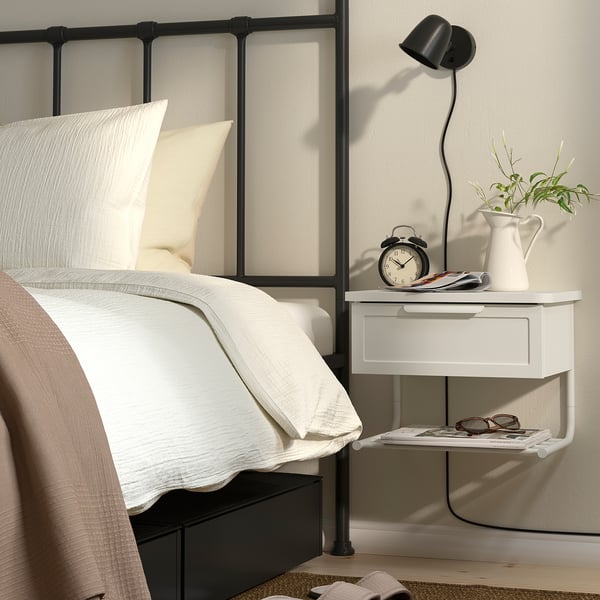 GRÅFJÄLLET Wall-mounted bedside table, white, 16 1/2x11 3/8x12 1/4 "