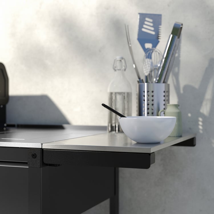 GRILLSKÄR gas barbecue w side burner/table, stainless steel/outdoor