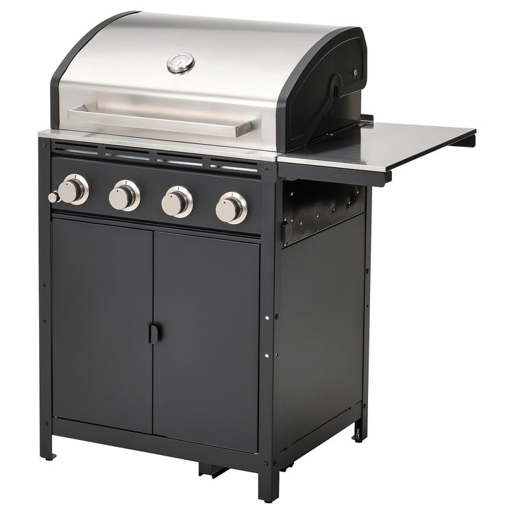 GRILLSKÄR gas barbecue w side table, stainless steel/outdoor, 79/103x61