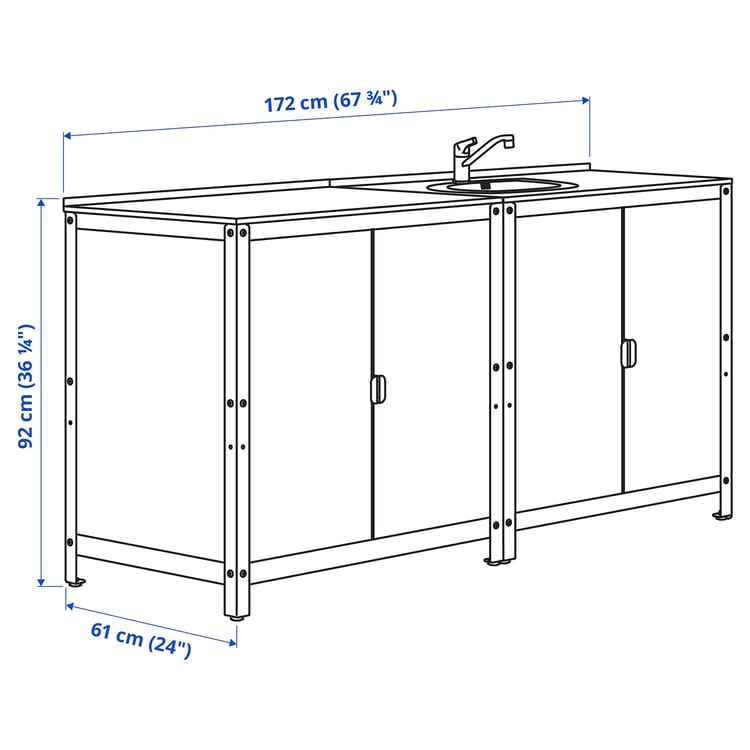 GRILLSKÄR kitchen sink unit/cabinet, outdoor, stainless steel, 172x61 ...